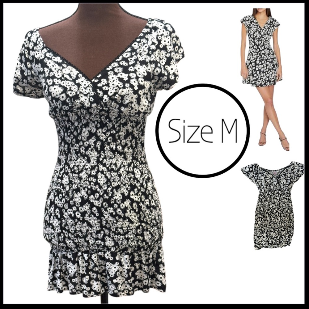 Summer Dress, Floral Black & White, Party Gown, Formal Smock Dress, Pool Party